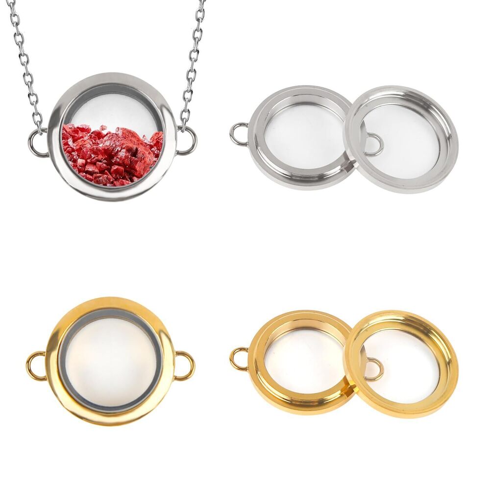 7208 4 Pcs Locket Charms Stainless Steel Round Locket Necklace Glass Photo